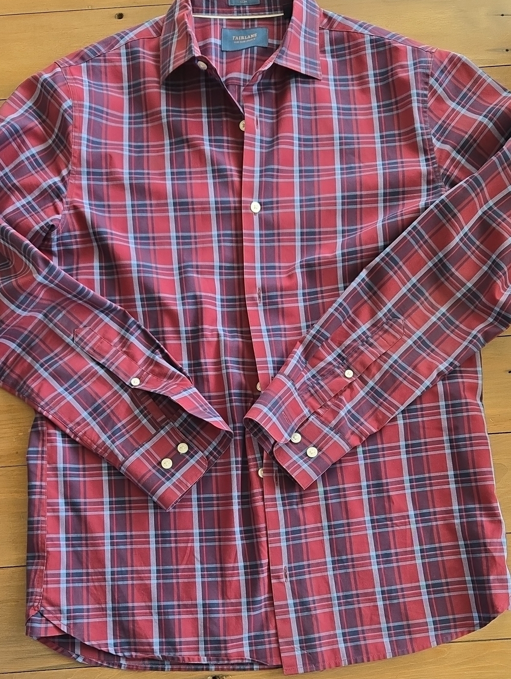 Fairlame Slim Fit Red Plaid Long-Sleeve Button-Up Shirt